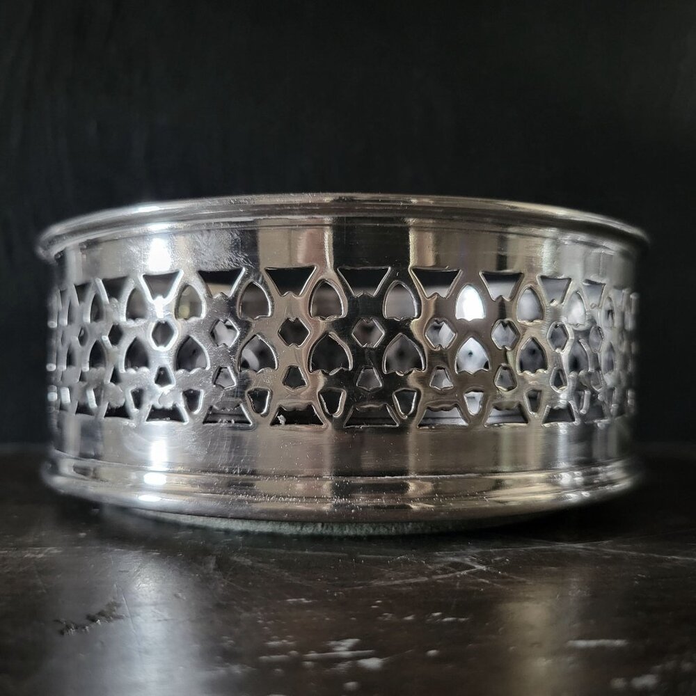 Vintage English Newport 577 Silverplate and Turned Wood Wine Bottle Coaster